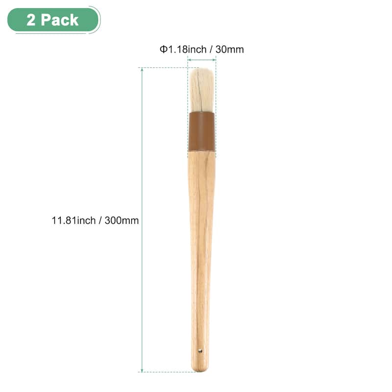 2-Pack Pastry Brush, Wooden Handle Natural Bristle Basting Round Brush - Brown