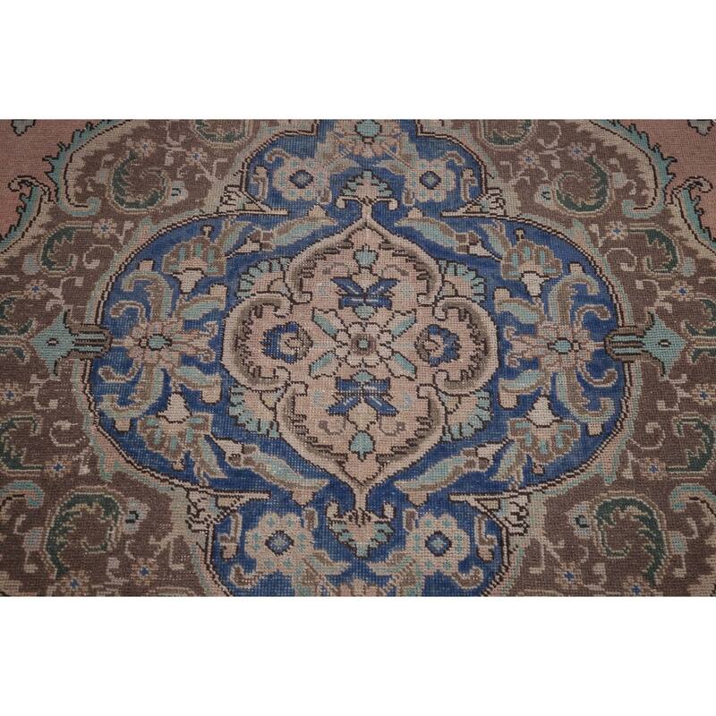 Pink Tabriz Persian Vintage Area Rug Hand-Knotted Wool Carpet - 9'7" x 12'4"