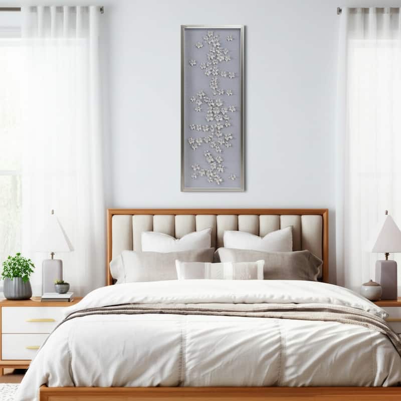 Canvas Wall Art Flower Shadowbox Casual Home Decor - 41" White - Wood - Brown - 15.75" x 1.25" x 41.75"