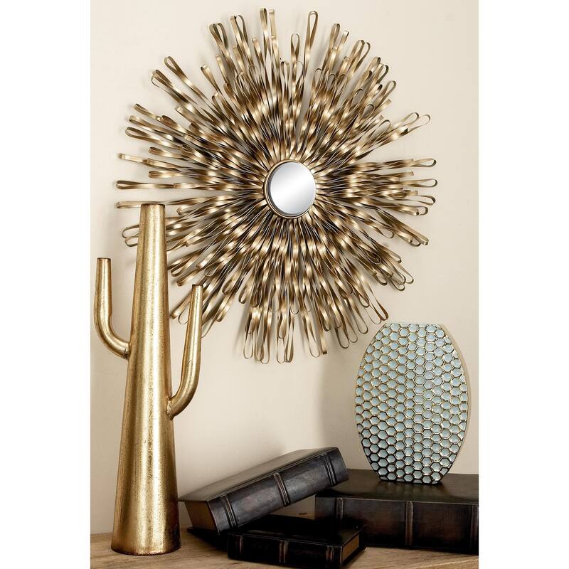 Metal Sunburst 3D Looped Home Wall Decor with Mirror Accent - Set of 3 Gold or Silver - Roche River Decor