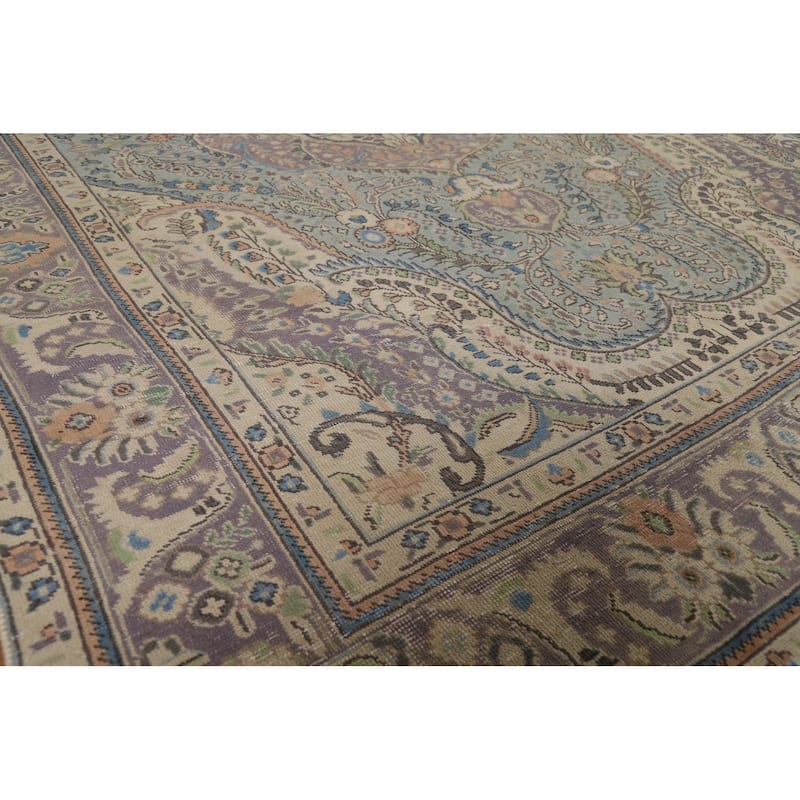Flora Blue Tabriz Persian Area Rug Traditional Handmade Wool Carpet - 6'6"x 9'5"
