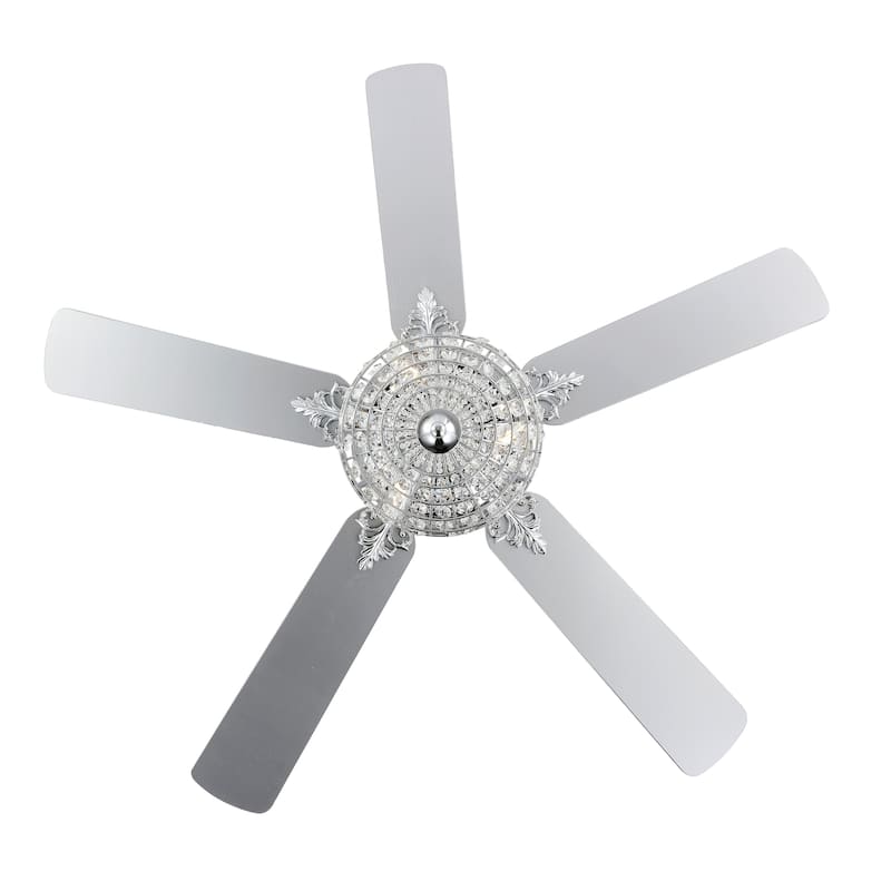 Mandy 52" 3-Light Glam Classic Crystal Dome Shade LED Ceiling Fan With Remote, Chrome by JONATHAN Y