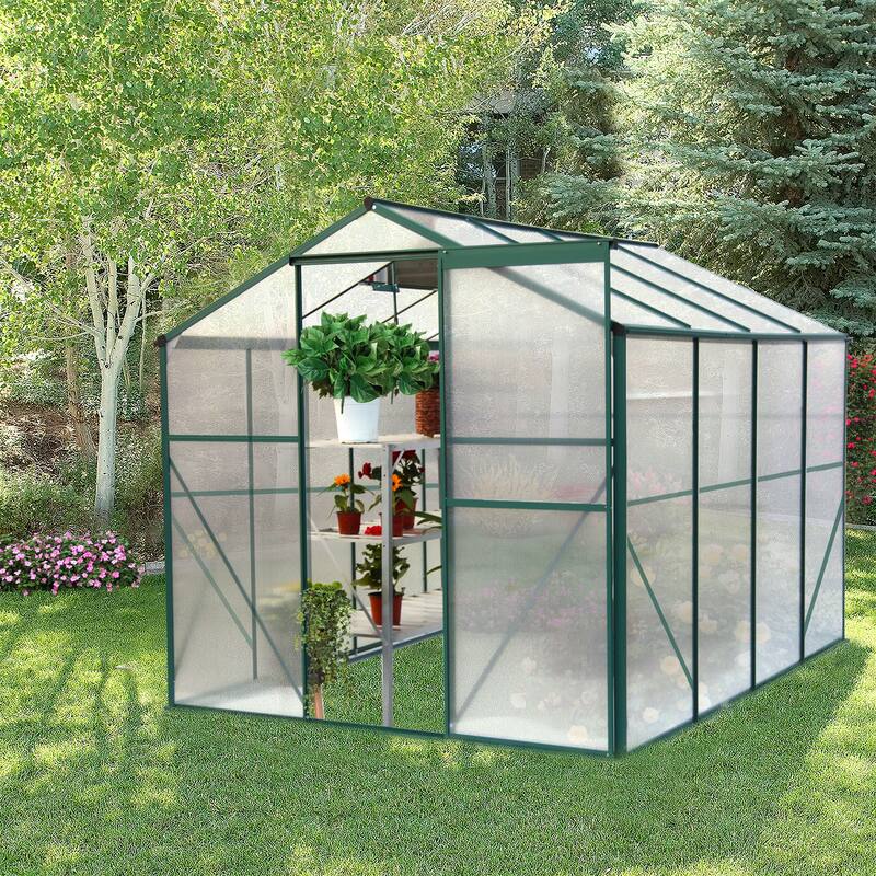 GDFStudio - Maxwell Heavy-Duty Walk-In Polycarbonate Greenhouse - 6'x 8' - 6'x 8' - Green