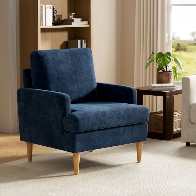 set of 1 Accent Chair for Bedroom Living Room with Wood Legs - Blue