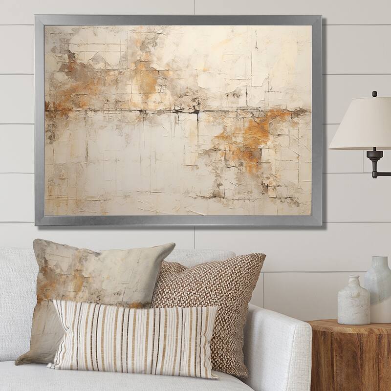 Designart "Beige Christianity Cross Of Jessus" Abstract Framed Canvas Prints - 32 in. wide x 24 in. high - Silver