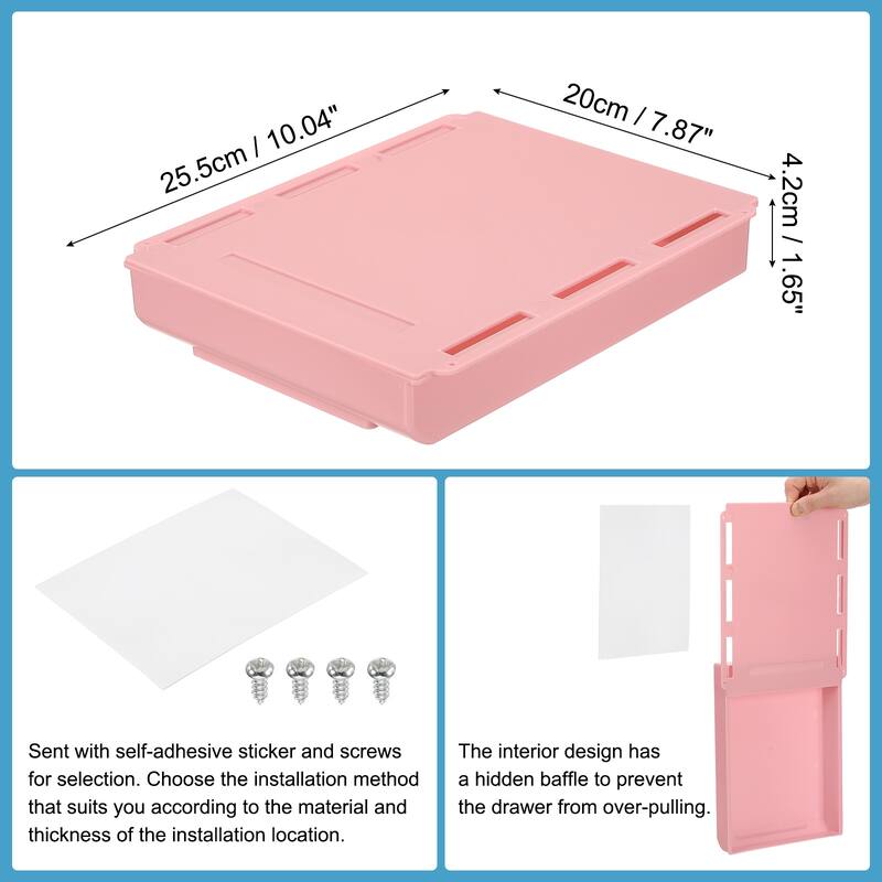Self-Adhesive Under Desk Drawer for Standing Desk Office, Large - 10.04 x 7.87 x 1.65 inches - Pink