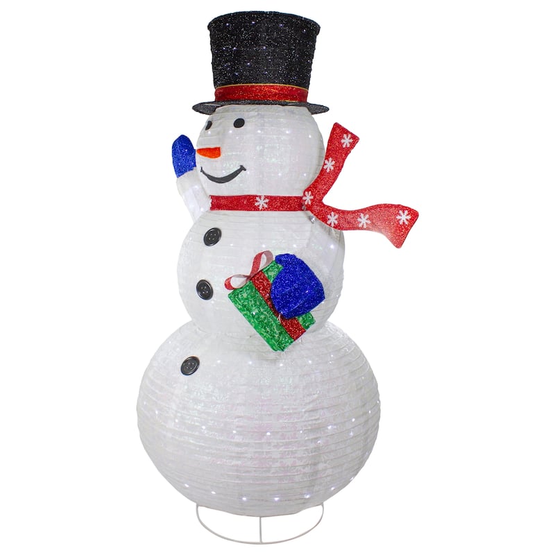71" LED Lighted White Iridescent Twinkling Snowman Outdoor Christmas Decoration
