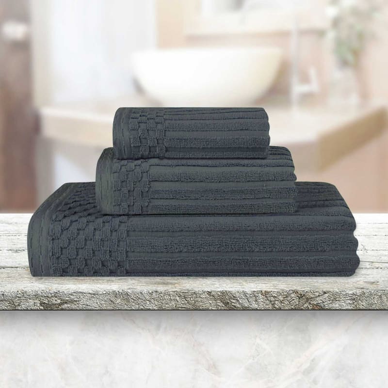 Superior Soho Ribbed Cotton 3-Piece Assorted Towel Set - Pine