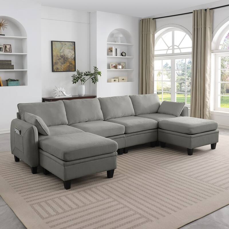 109.4" Chenille Sectional Sofa with Two Ottomans
