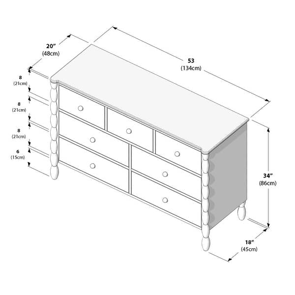 Max and Lily Jenny Lind 7-Drawer Solid Wood Dresser