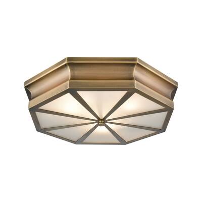 Windsor 3-Light Flush Mount in Classic Brass with Frosted Glass Diffuser