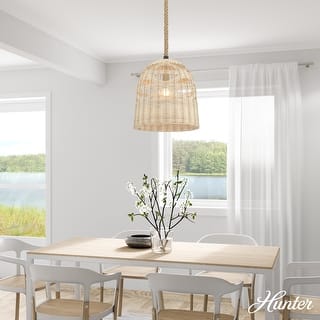 Hunter Baskel 1-Light Large Pendant Ceiling Light - Kitchen, Dining Room, Entry - Rattan, Transitional