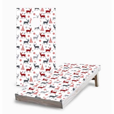 Winter Deer Pattern Corn Hole Board Set w Case & Lights