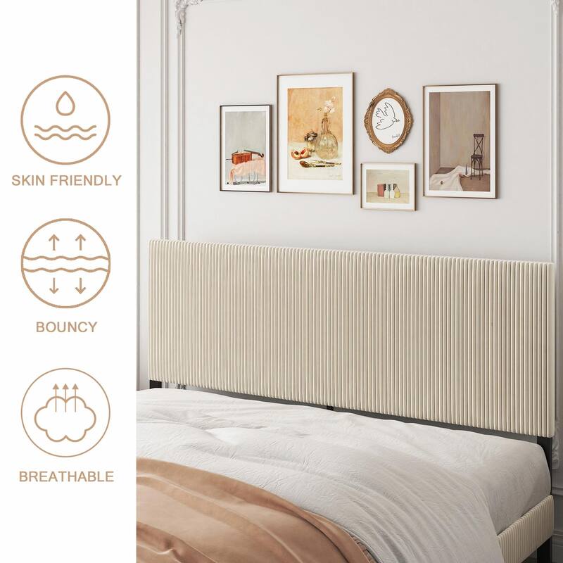 King Bed Frame with Bandaged Headboard, Stable and Easy to Assemble