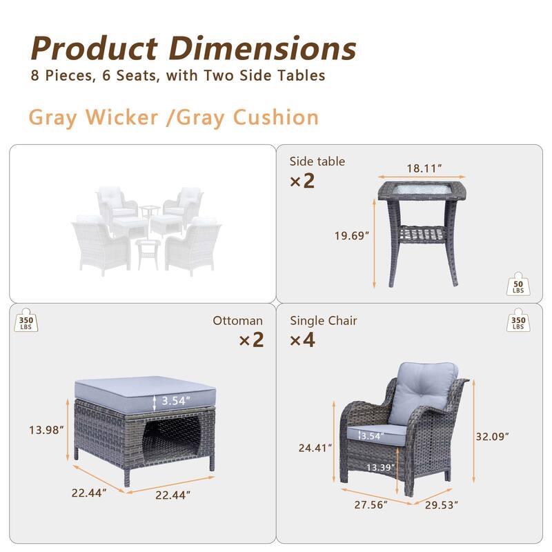Outdoor Patio Furniture-Gray Wicker Armchair with Storage Ottoman Sets