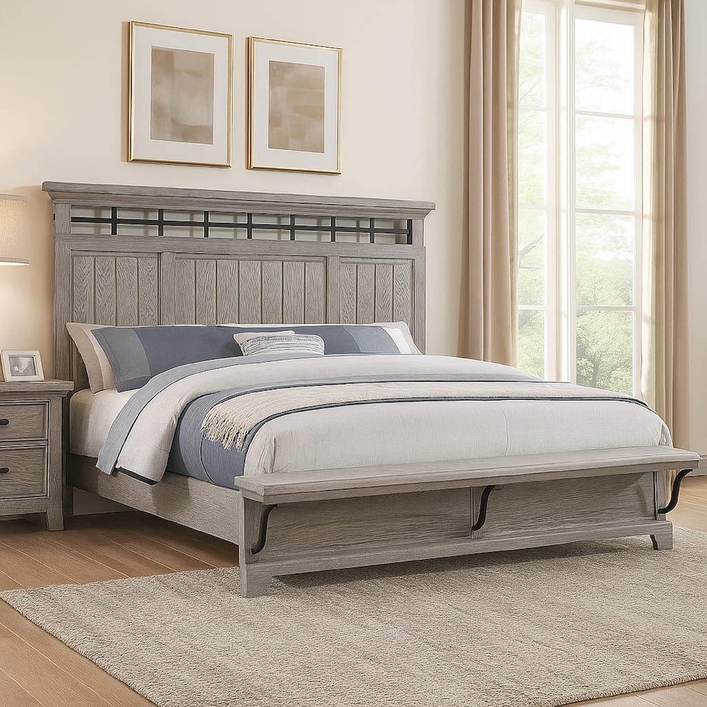 Bix King Size Bed w Upholstered Footboard, Light Gray Wood Grain