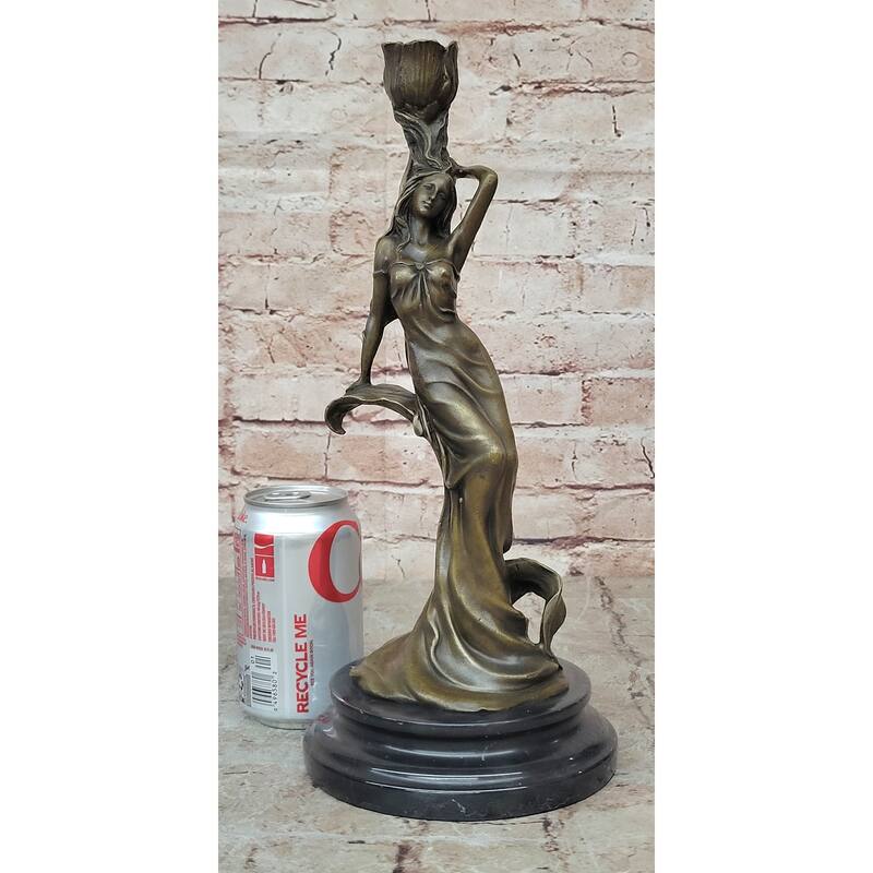 Figural Bronze Candlestick Water Nymph Candle Holder Sculpture By Milo