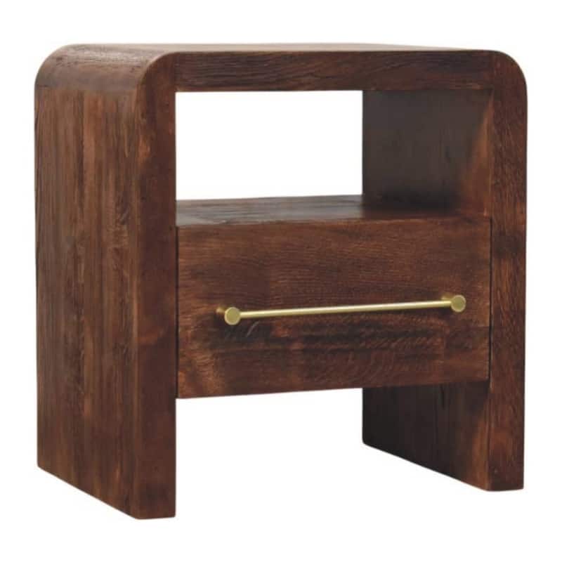 Artisan Furniture Solid Wood Tiger Oak Open Bedside with Brass Handle,1-Drawer,1 Shelf