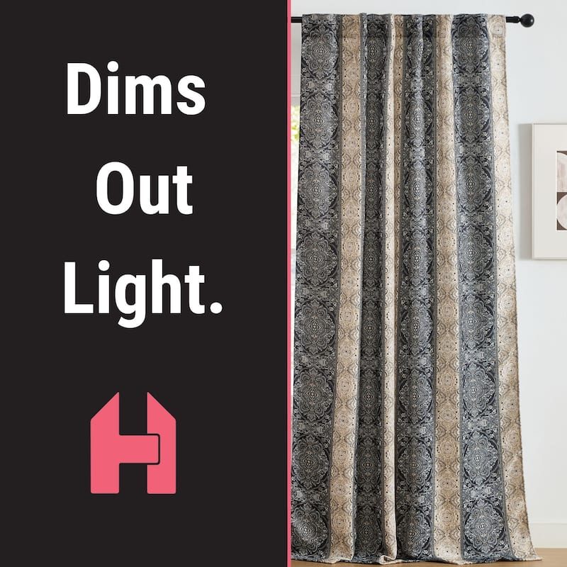HLC.ME William Boho Damask Striped Window Back Tab Rod Pocket Curtains - Light Blocking Darkening Panels, Set of 2