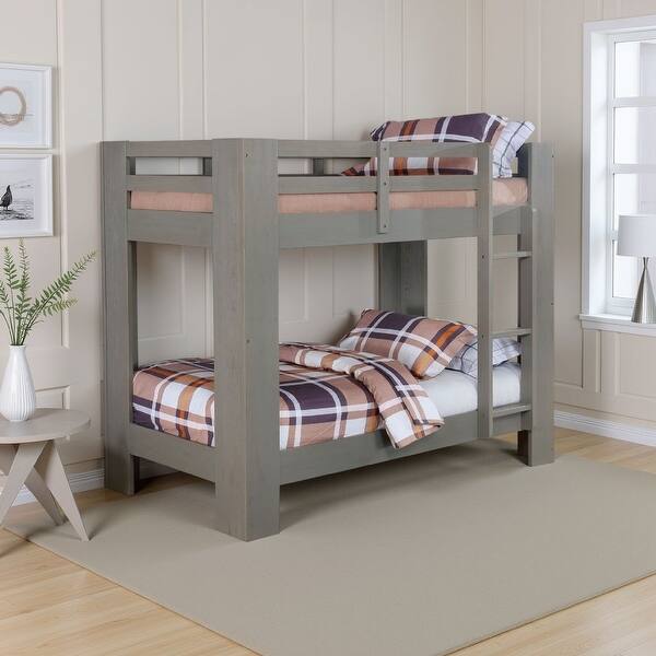 slide 2 of 6, Sumo Twin Over Twin Bunk Bed, Gray Solid Wood Frame, Guard Rails