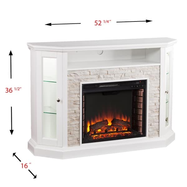 dimension image slide 0 of 2, SEI Furniture Ratner Faux Stone Fresh White Corner Convertible Fireplace
