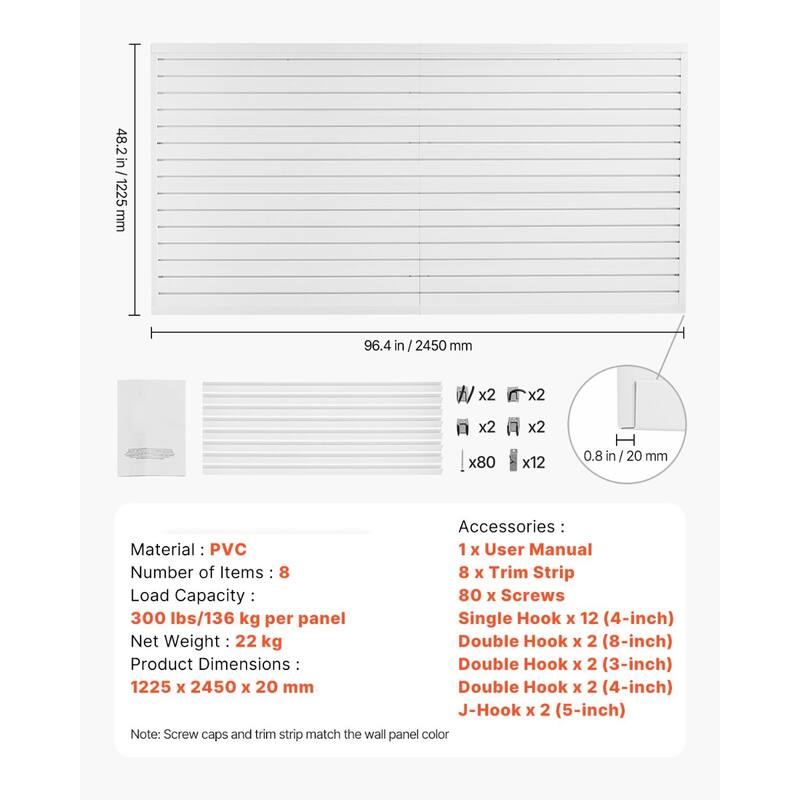 8 x 4 Feet Wall Paneling PVC Garage Slatwall with Accessories Suitable for Both Indoor and Outdoor Use
