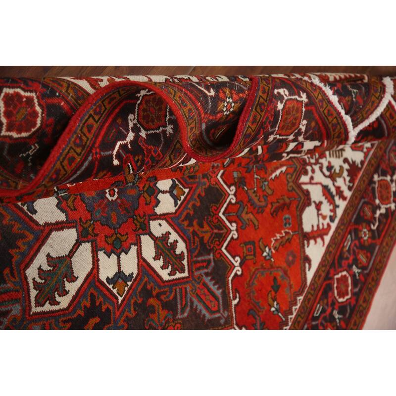 Hand Knotted Oriental 100% Wool Carpet Traditional Medallion Red Heriz Area Rug - 9' 8'' X 6' 7''