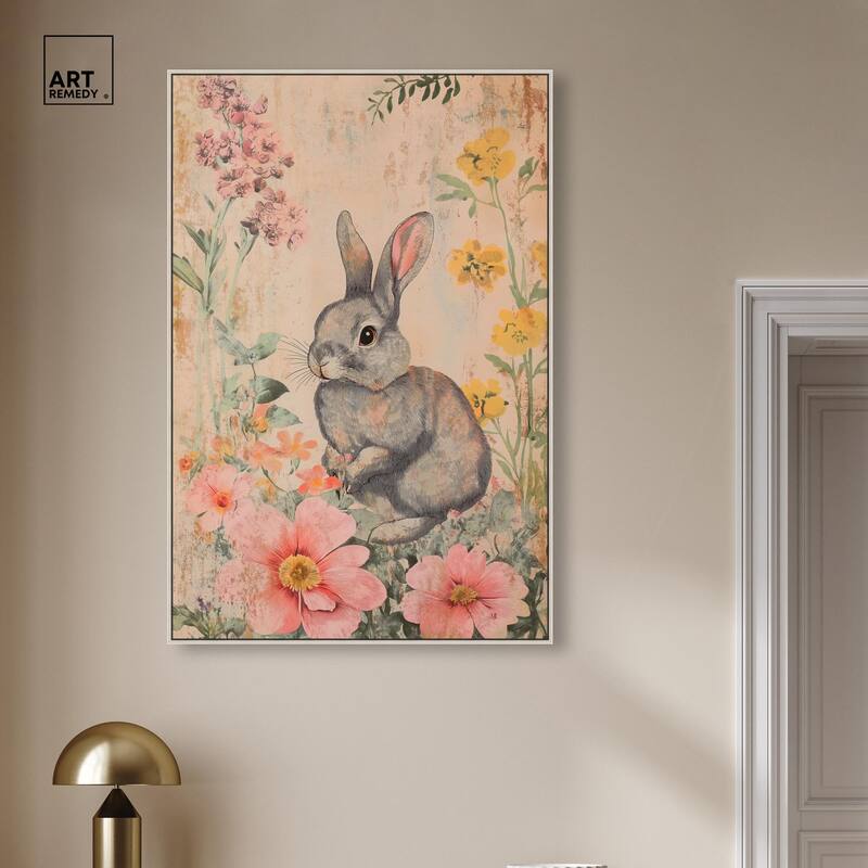 Floral Bunny Canvas by Art Remedy