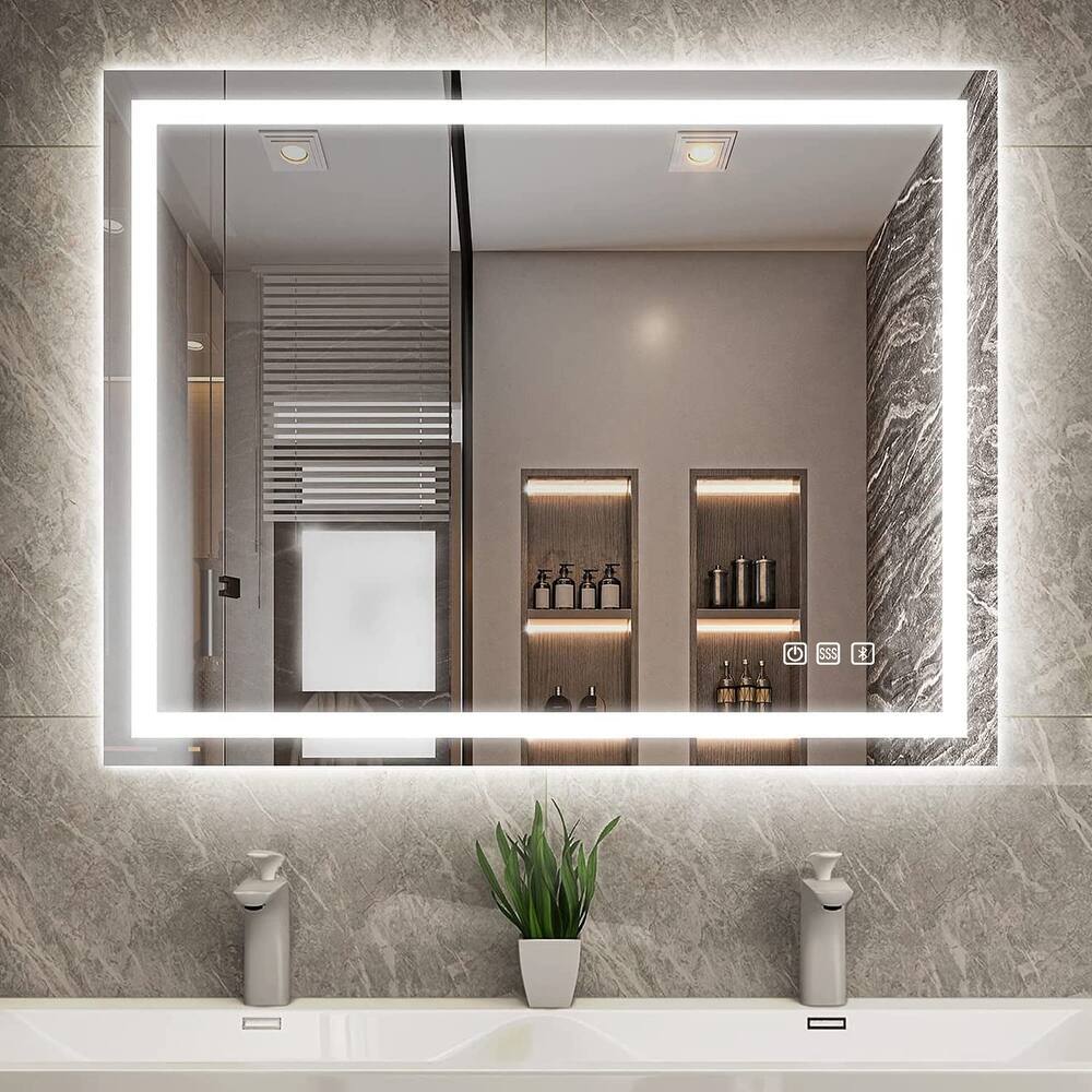 Rectangular Frameless Anti-Fog Multi-functional Wall-Mount LED Bathroom Vanity Mirror