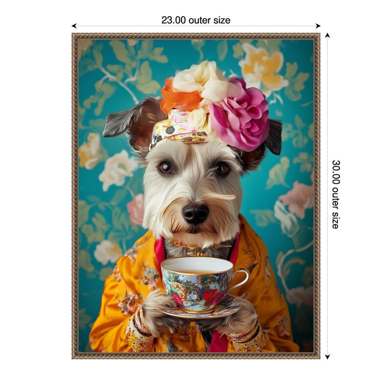 Yorkshire Tea Lady by Mowzu Framed Canvas Wall Art - 23 x 30 in