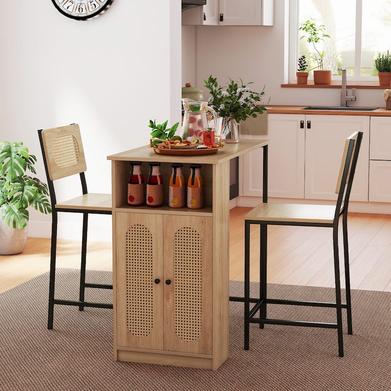 Gymax 3 PCS Bar Table and Chairs Set w/ 2 Bar Stools & Storage Shelves