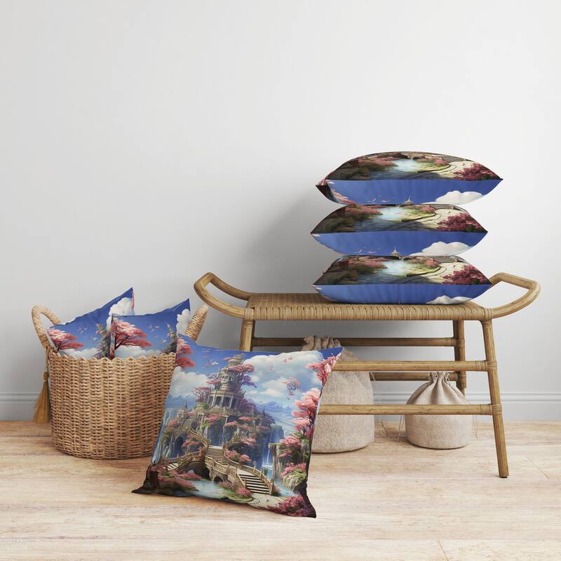 Wonderland Whispers Faux Suede Reversible Throw Pillow Pink and Blue