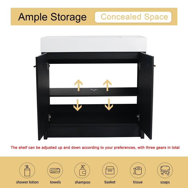 Malwee 24"/30"/36"/48" Bathroom Vanity with Sink, FreeStanding Vanity with Soft Close Doors and adjustable shelf