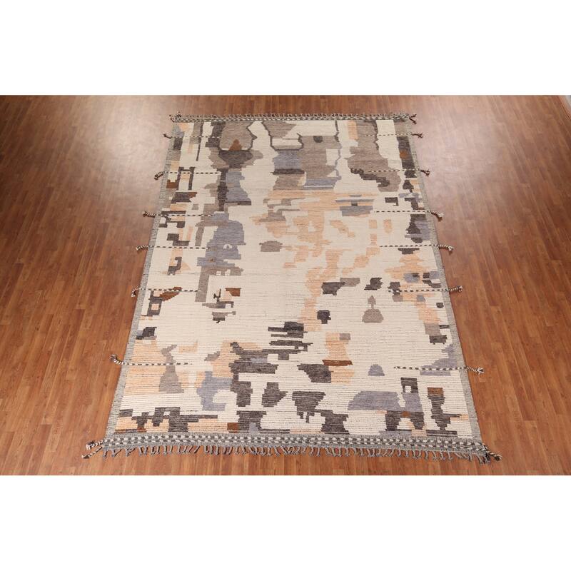 Modern Moroccan Abstract Area Rug Handmade Wool Carpet - 8'10"x 12'7"