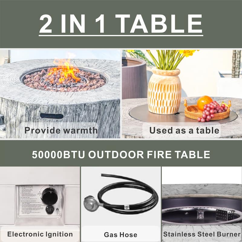 8-Seat Modular Outdoor PE Rattan Sofa Set with Multifunctional Terrafab Composite Fire Pit Table