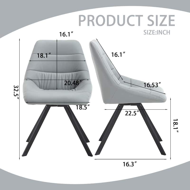 Grey Thickened Fabric Dining Chair with Metal Legs Set of 2