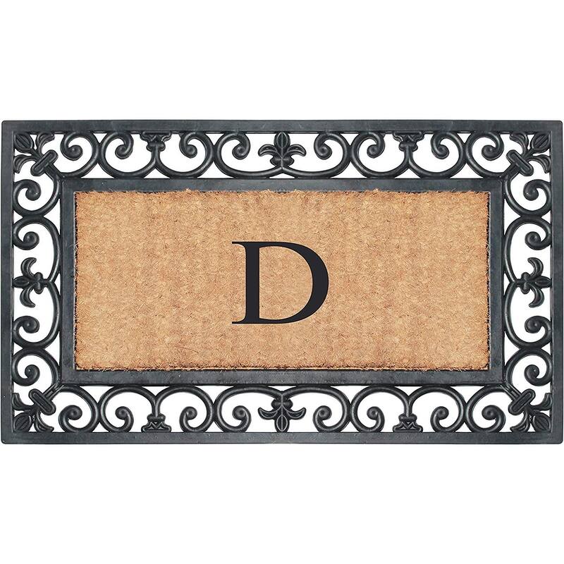 A1HC Rubber and Coir Paisley Border Monogrammed Outdoor Doormat Black, 18"X30" - D