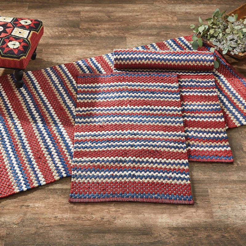 Park Designs Red and Blue Stripe Chindi Rag Rug 3 ft X 5 ft - 3'x5'