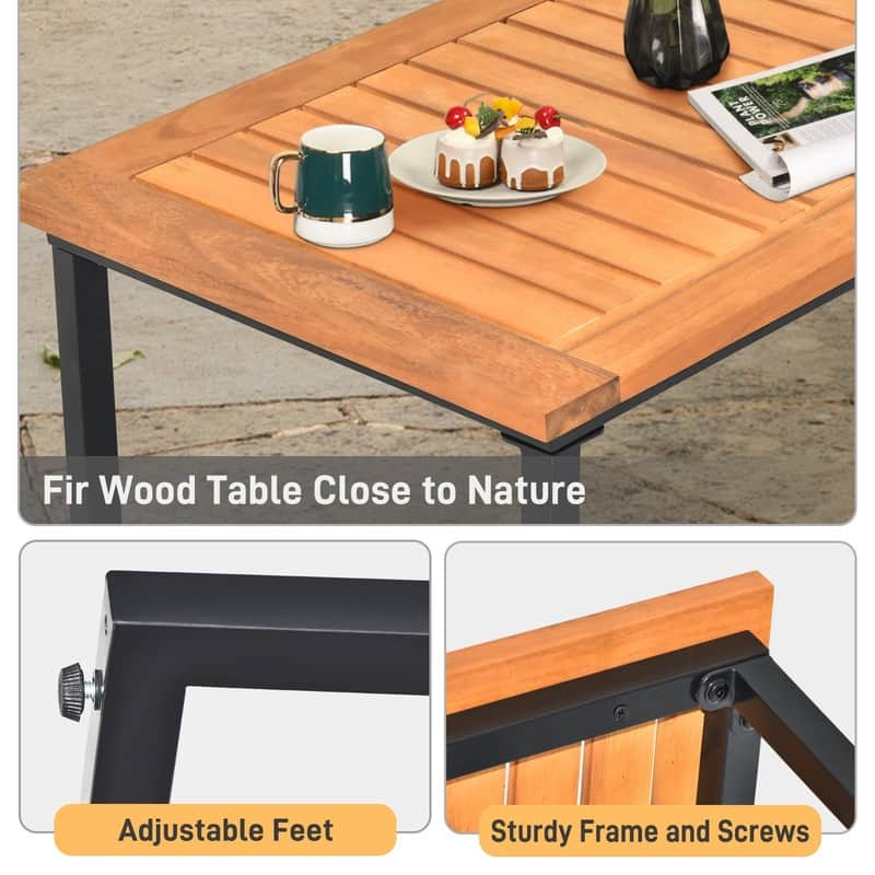4 Piece Outdoor Patio Lounge Conversation Set Metal Frame with Acacia Wood