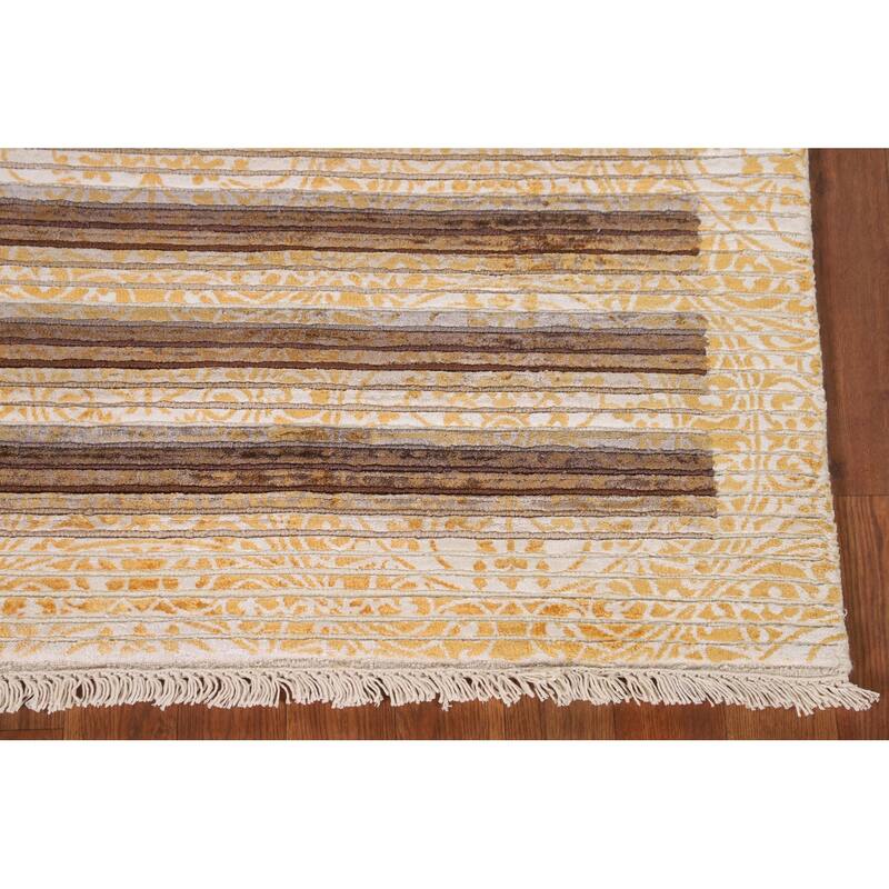 Striped Modern Abstract Accent Rug Handmade Yellow Wool Carpet - 2'9"x 4'10"