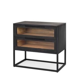Sloan Dark Brown Solid Wood 2 Drawer Rectangular Side Table