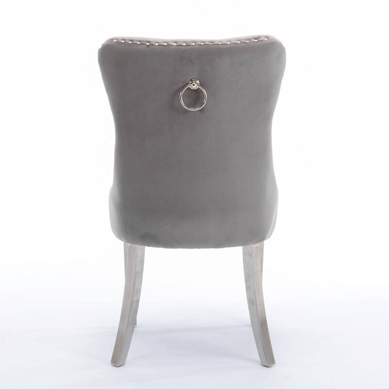 Tufted Velvet Dining Chairs - Solid Wood - Golden Stainless Steel Legs - Nailhead Trim - Set of 2