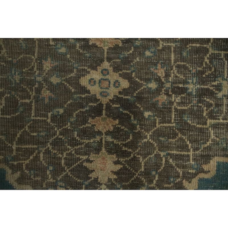 Hand Knotted Oriental 100% Wool Carpet Transitional Floral Navy Blue & Blues Oushak Area Rug - 7' 8'' X 5' 0''