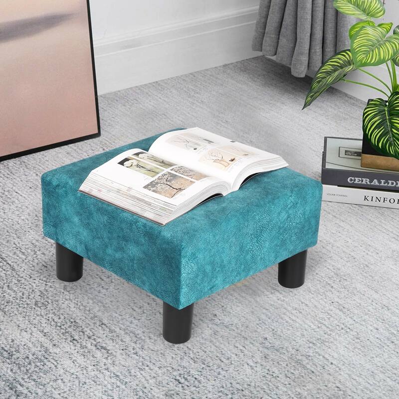 Adeco Footstool Ottoman PU Leather Footrest Modern Square Stool