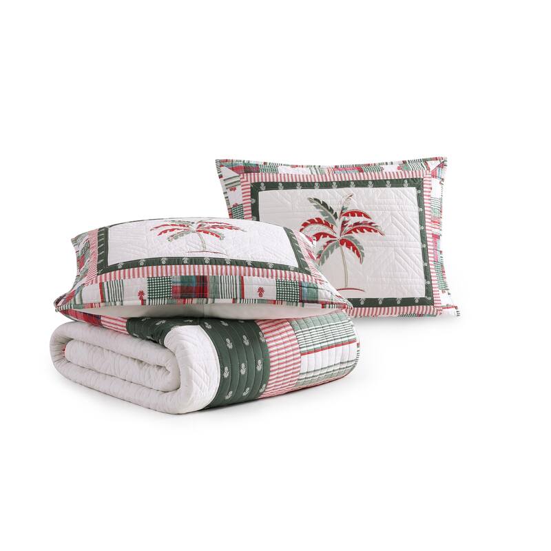 Tommy Bahama Palm Tree Patchwork Cotton Green Quilt Set