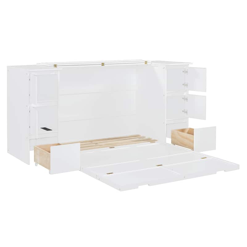 Modern Style Murphy Bed with Drawers, Cabinets and USB Ports for Bedroom