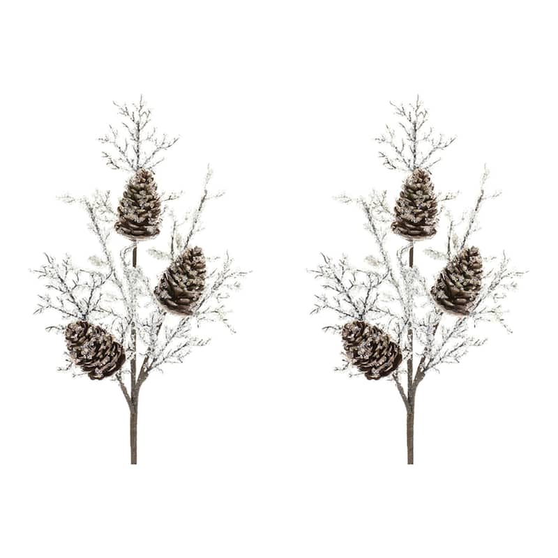 Set of 2 Flocked Pinecone Twig Artificial Christmas Branches 31"