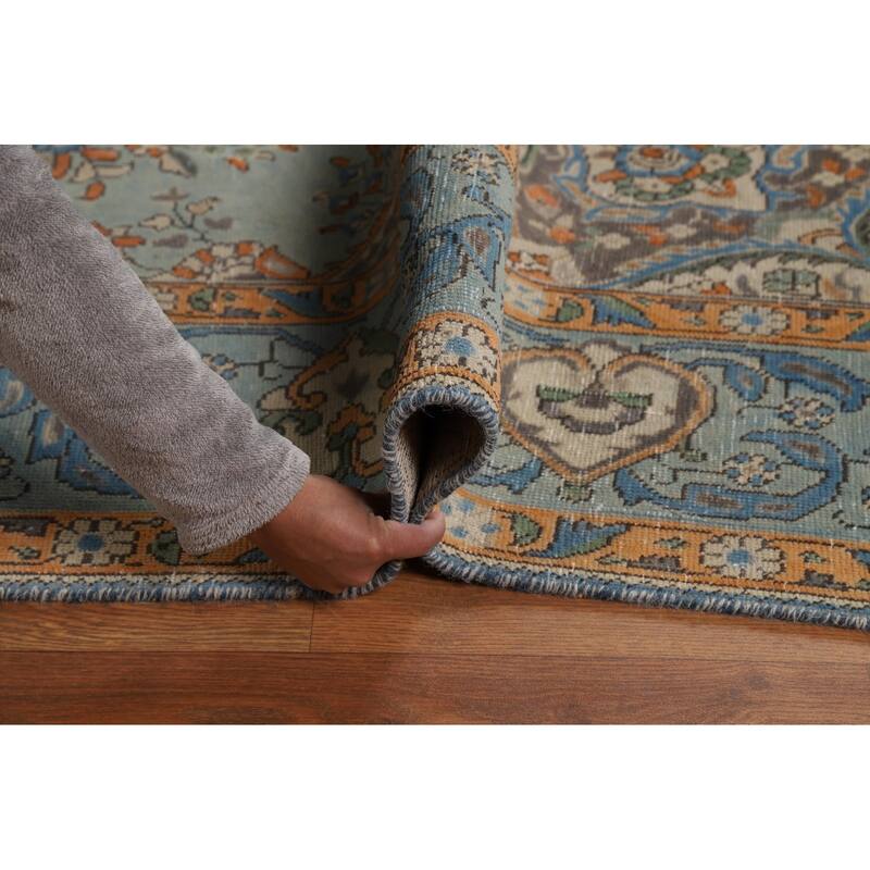 Light Blue Floral Tabriz Persian Rug Hand-Knotted Wool Carpet - 7'7"x 11'1"