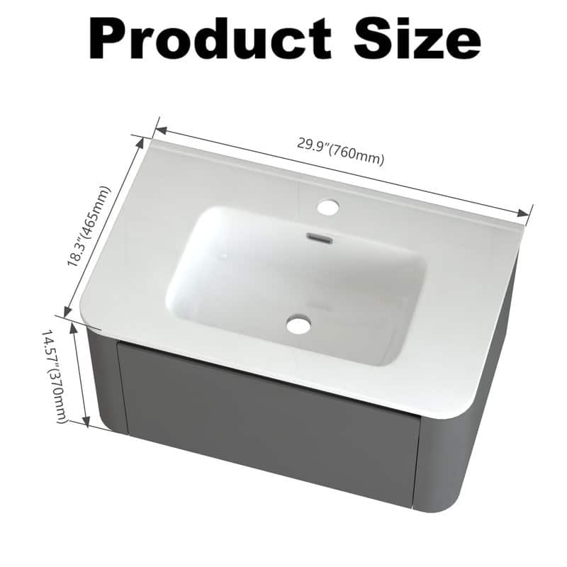 Floating Bathroom Vanity with Ceramic Sink Top Wall Mounted Cabinet