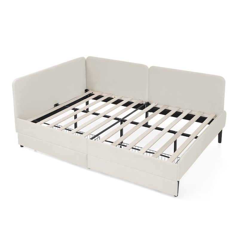 Full Size Upholstered Platform Bed Frame, Velvet Sofa Bed with Storage Drawers, Convertible Sofa Daybed